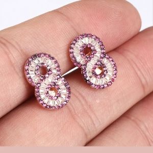 Rubies & white sapphire baguettes eternity earrings